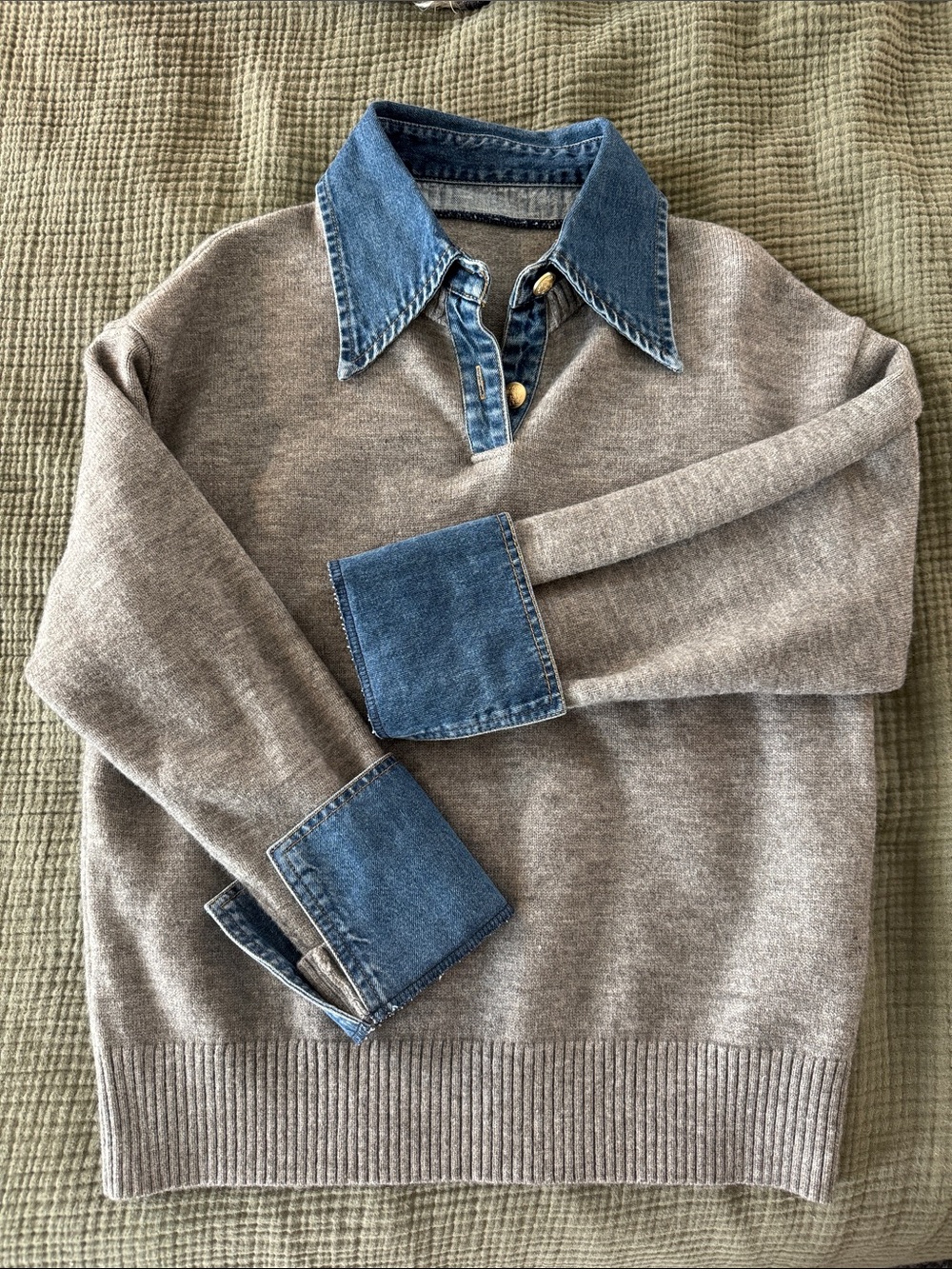 Commonsense Denim Trim Grey Sweater